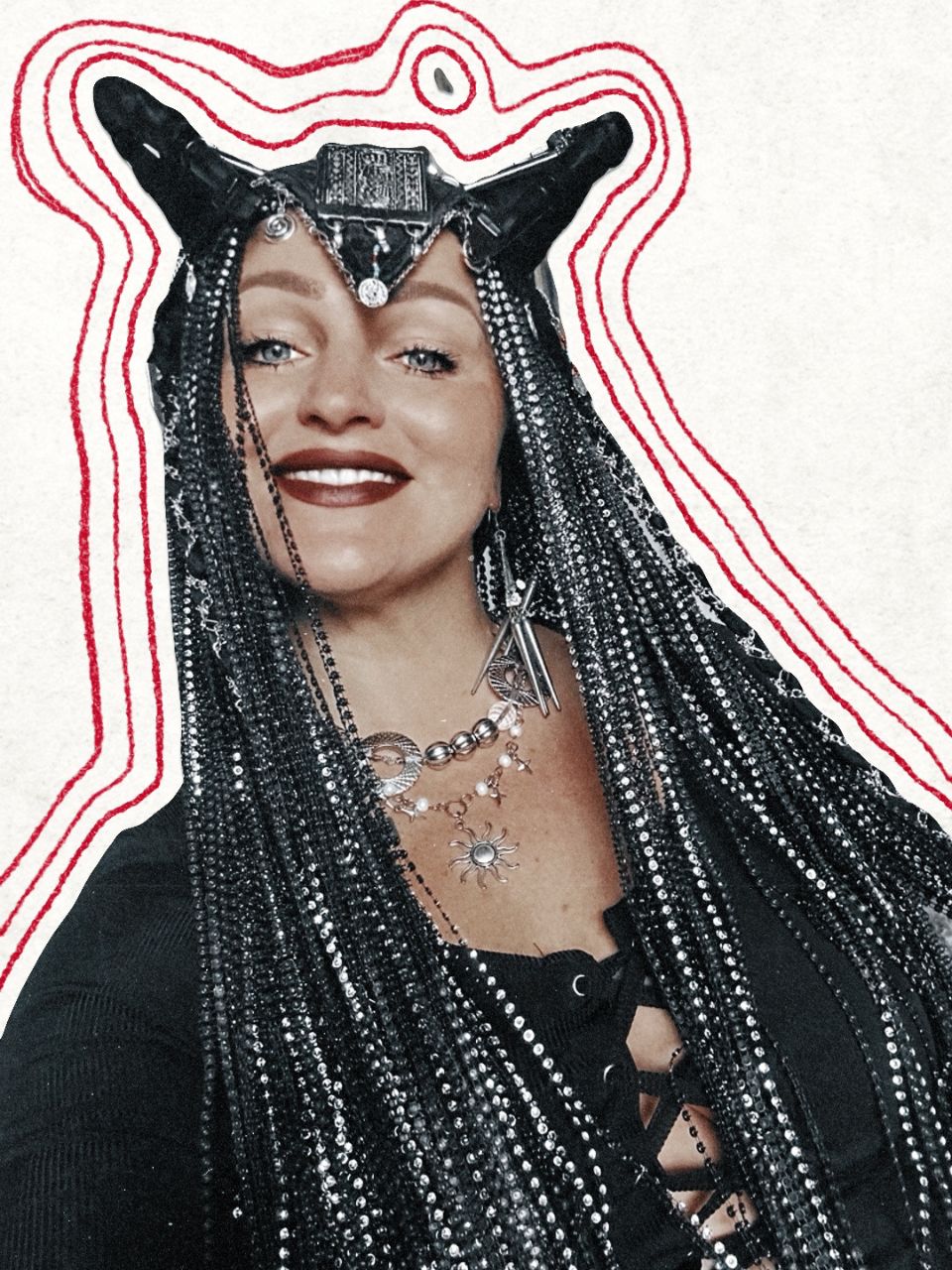 Raven - Long Black Horned Headpiece