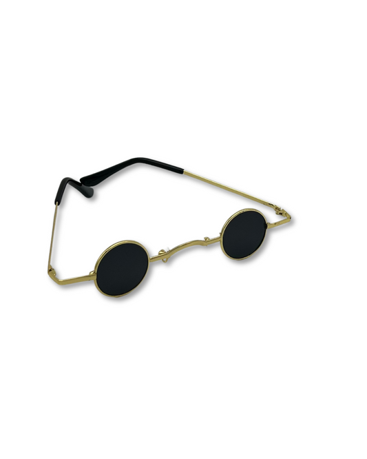 Shadow Circuit – Black & Gold Round Micro Sunglasses