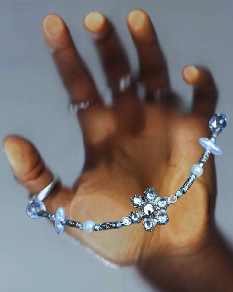Silver & Salt Choker | Beaded Y2K Crystal Flower Necklace