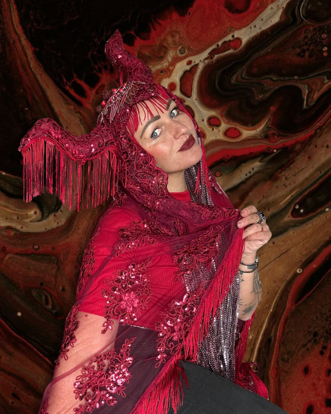 Red Lace | Horned Headpiece