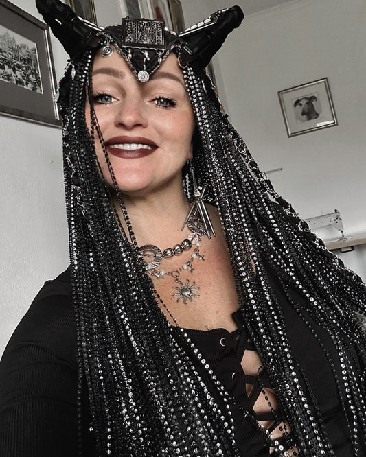 Raven - Long Black Horned Headpiece