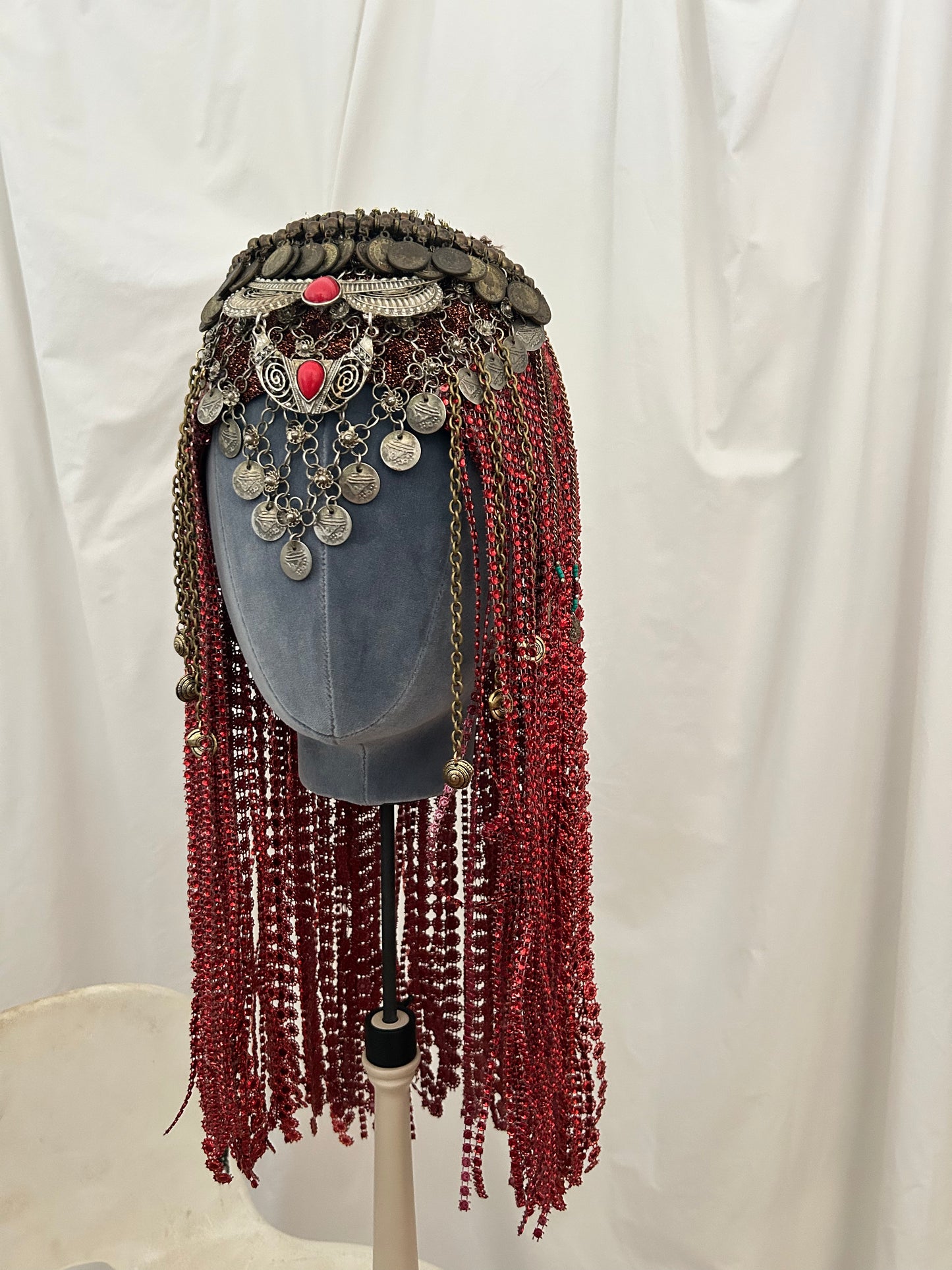 Phoenix Red Coin Headpiece – Tribal Fusion Festival Wig