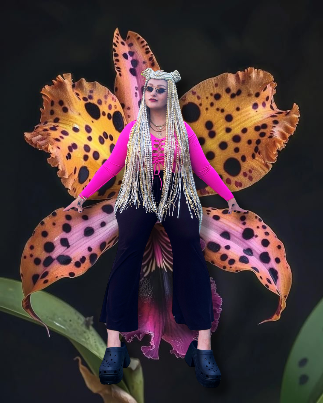 Orchid Moon - Long Gold & Pearl Festival Headpiece