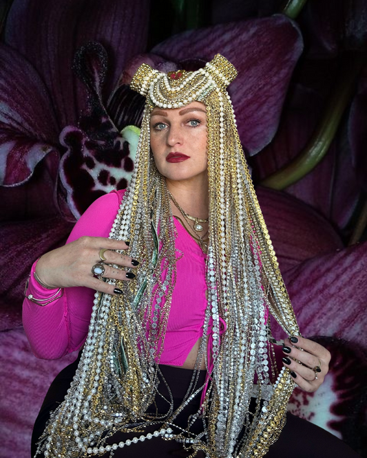 Orchid Moon - Long Gold & Pearl Festival Headpiece