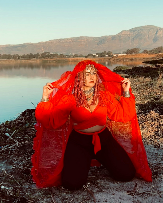 Phoenix Red Coin Headpiece – Tribal Fusion Festival Wig