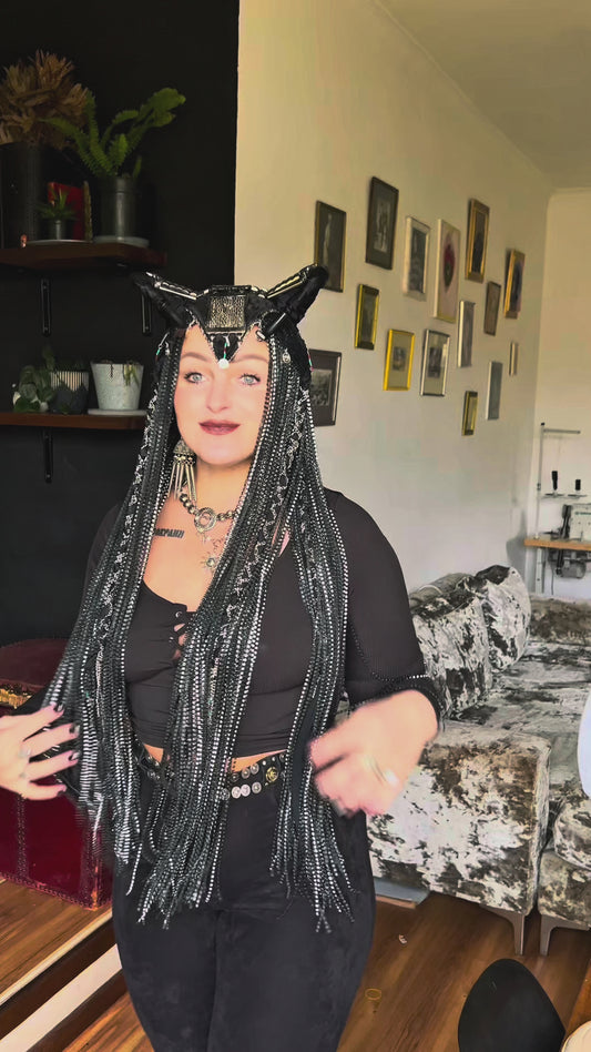 Raven - Long Black Horned Headpiece